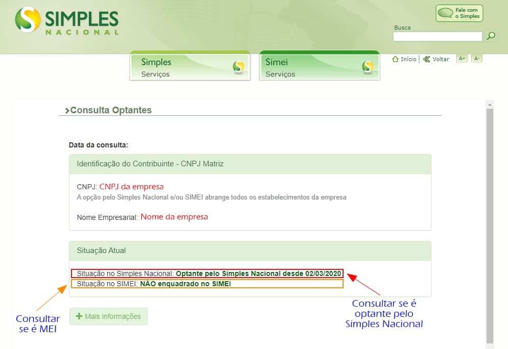 Imagem consulta do Simples Nacional