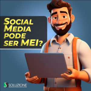Social Media pode ser MEI - imaem 3D de gestor de mídias sociais com notebook