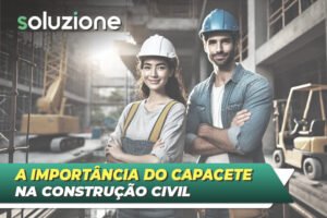 O uso do capacete na construção civil - Imagem de engenheiro e técnico de segurança usando capacete no canteiro de obras