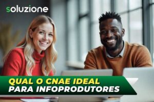 CNAE para infoprodutores - Imagem de infoprodutor e infoprodutora fazendo o lançamento de infoprodutos