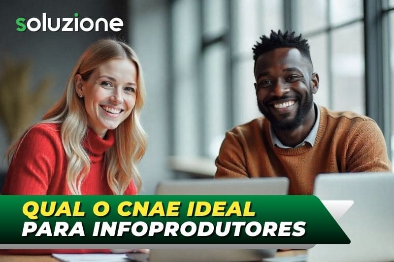 CNAE para infoprodutores - Imagem de infoprodutor e infoprodutora fazendo o lançamento de infoprodutos